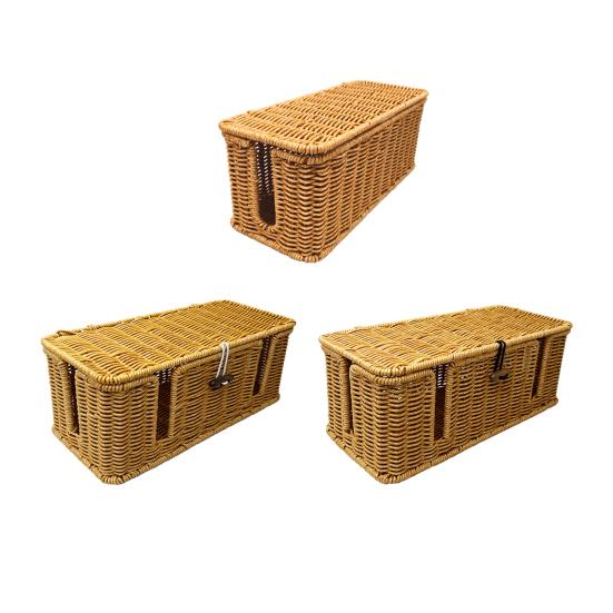 Scatola Gestione Cavi in Rattan Intrecciato a Mano Grande Capacità Rustico da Fattoria Cavo Caricabatterie TV Computer Router Hub USB Cesto Organizer