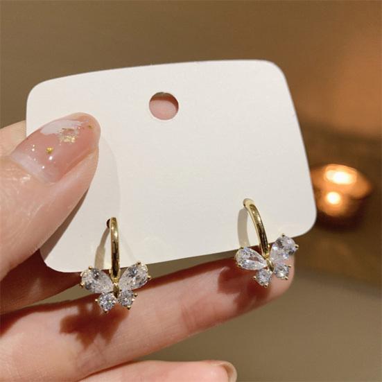 Yousheng 1 Pair Hoop Earrings Shiny Cubic Zirconia Temperament Geometric Electroplating Decorative Gifts Women Butterfly Pendant Earrings Fashion