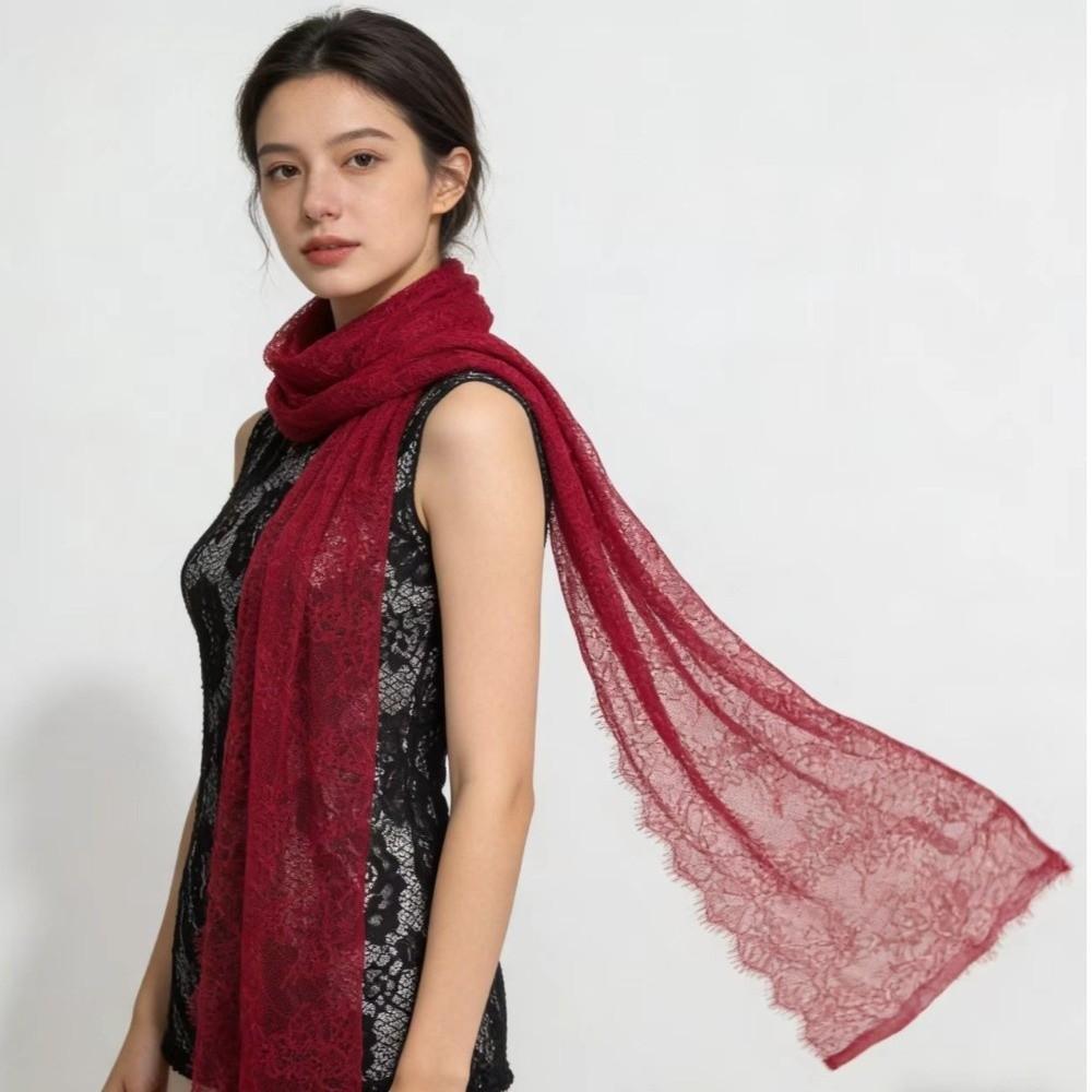 Solid Color Lace Scarf Long Decorative Scarf Elegant Flower Embroidered Veil