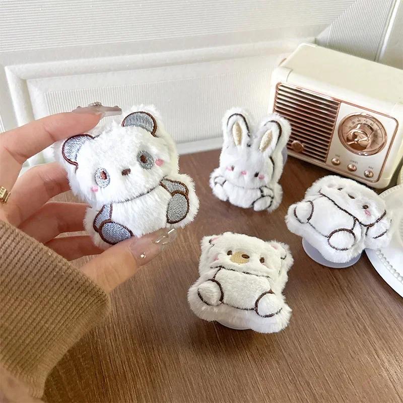 Plush Rabbit Doll Phone Holder Simplicity Adhesive Desktop TV Viewing Air Cushion Furry Puppy Bear Panda Universal Phone Bracket