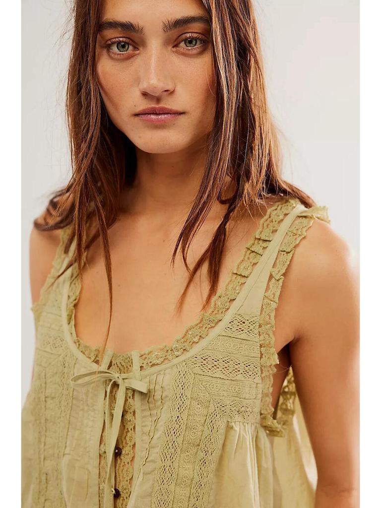 Damen Slim Fit Tanktop mit Spitzenbesatz