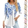 Women's Fashion Casual Three-quarter Sleeve Printed Round Neck Top