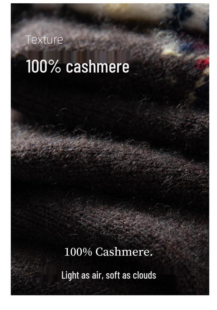 Women's 100% Cashmere Jacquard Sweater: Autumn/Winter Loose Round Neck Knitwear