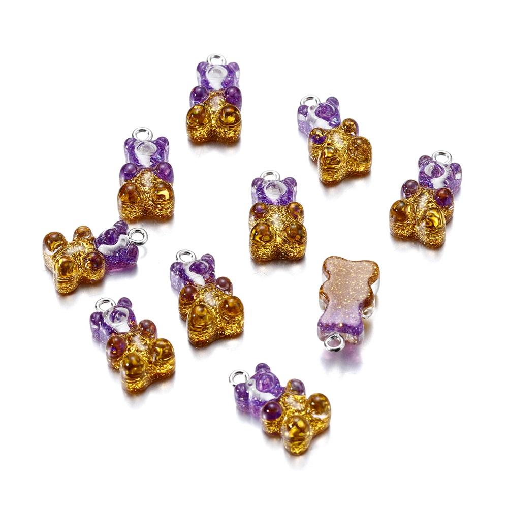 10pcs Colorful Transparent Resin Gummy Bear Charms Pendant Cute Animal Pendant For DIY Necklace Bracelet Jewelry Keychain Making