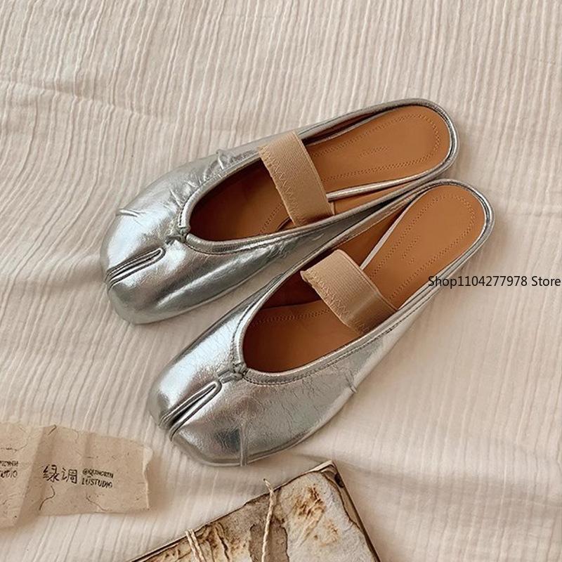 Fashion Spring Women Flat Split Toe Shoes PU Leather Bow Tie Front Shallow Slip On Girls Tabi Shoes Flats Ballet Shoes