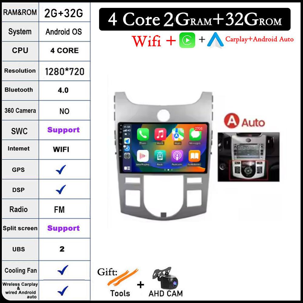 4G+WIFI Android 14 For KIA Forte Cerato 2 TD 2008 2009-2013 Car Radio Multimedia Player GPS Navigaion DSP Stereo Auto