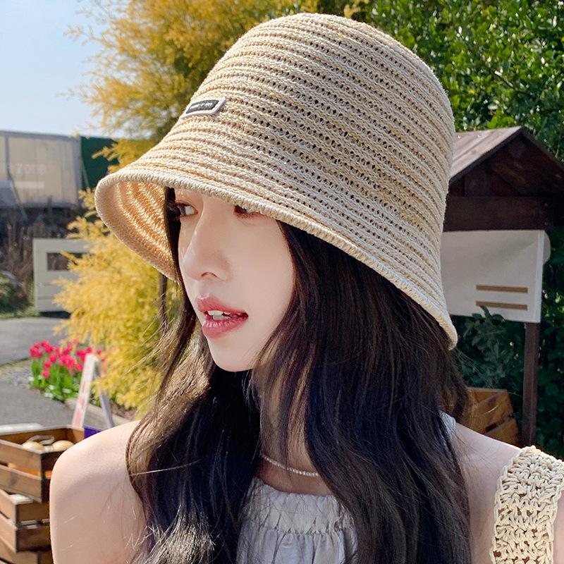 Summer hat women's knitted breathable bucket hat fashionable and sweet Xiaoqing summer sunshade sunscreen hat