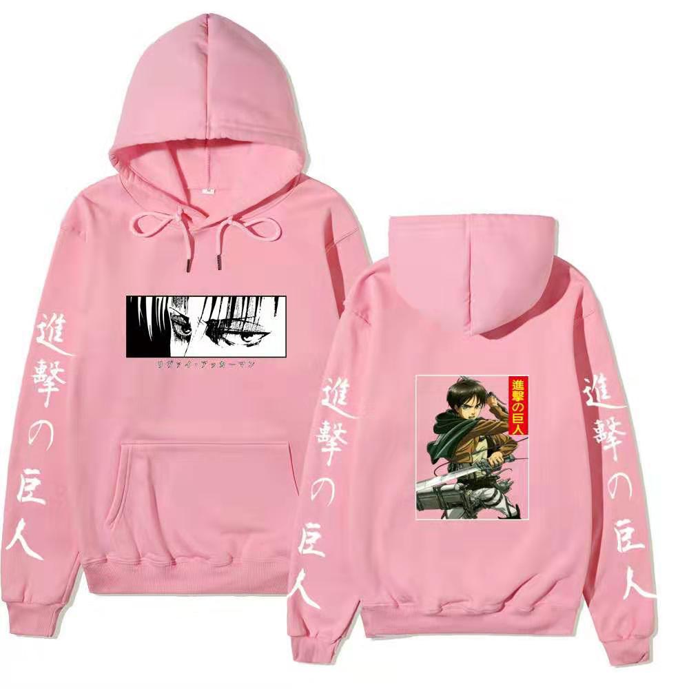 Unisex Attack on Titan Hoodie, Levi Ackerman & Eren Yeager Front Back Print Pullover, Long Sleeve Anime Graphic Hooded Sweatshirt Streetwear
