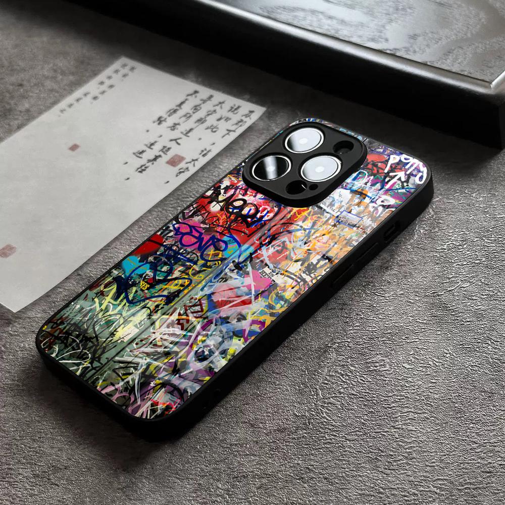 

Cool Black Graffiti Phone Case For IPhone 16 Pro Max 14 17 Air 12 15 11 13 Mini X XR XS Max SE Glass Cover iPhone12 Pro