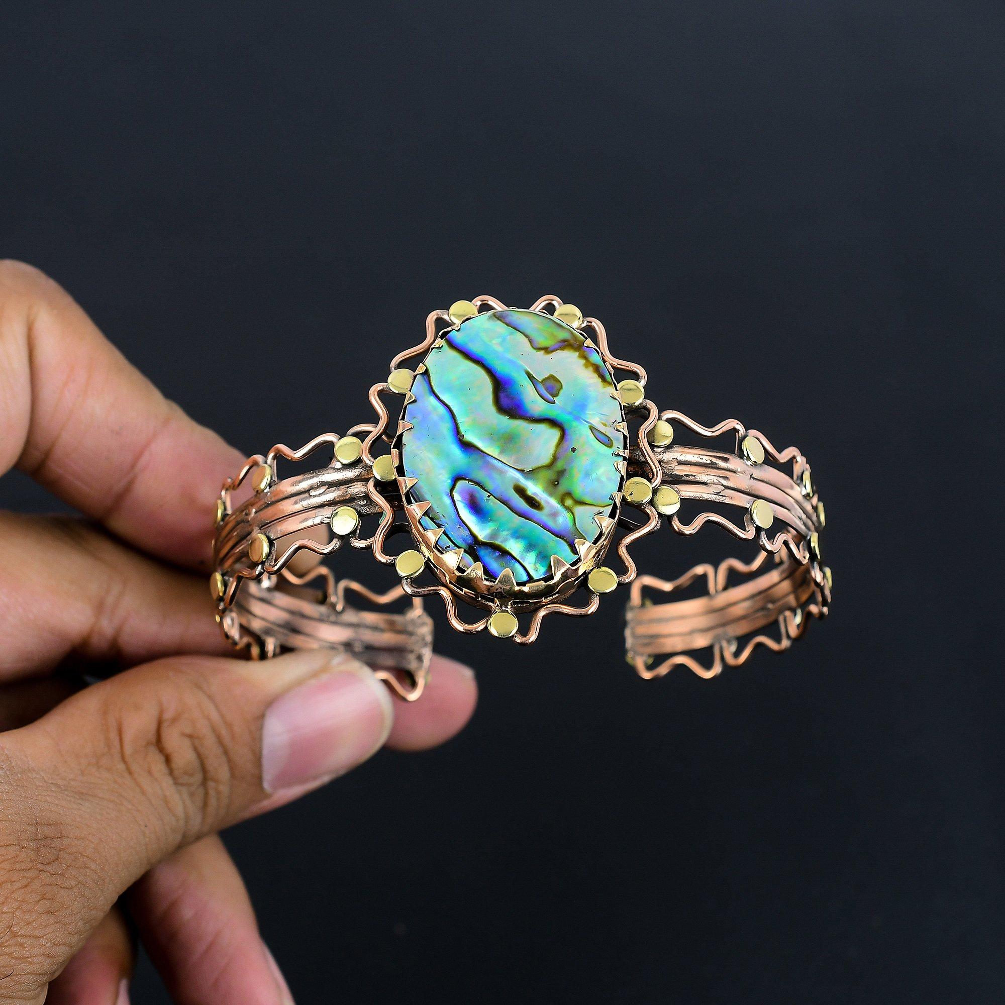 

Браслет из раковины абалона, Ювелирное изделие, обернутое медной проволокой 999 пробы, Ювелирное изделие-браслет из драгоценных камней ручной работы, Для свадебного подарка