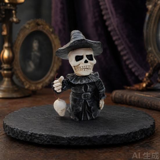 Gothic Skeleton Figurine, Small Resin Skull Statue, Day of The Dead Halloween Decoration for Shelf, Desktop, Office Home Decor