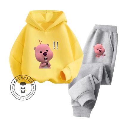 Loppy Cartoon Super Good Looking Print Pattern for 3-14 Years Old Children Soft Texture Cost Effective Popular Hoodie Set
