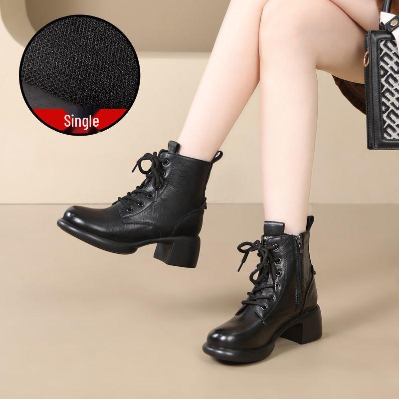 

Женские ботинки Мартина на массивном каблуке в британском стиле - Осень/Зима 2025, Нескользящие, Стройнящие, Короткие ботинки из толстой бархатистой кожи Size 35