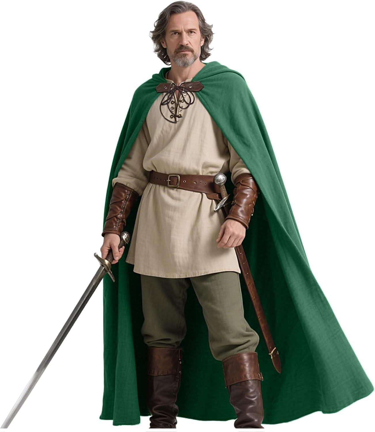 Medieval Hooded Cloak - Linen, Available in 6 Colors for Halloween 140CM зелёный