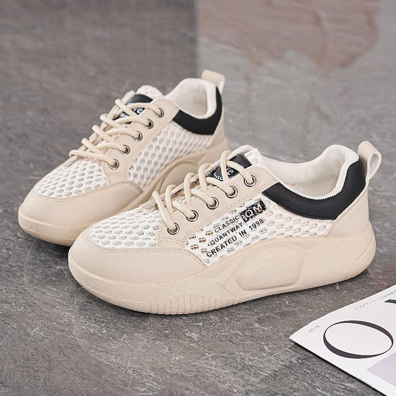 2025 summer hollow white shoes new Korean version ins female students mesh breathable heightening casual shoes board shoes women