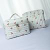 Retro Cherry Print Makeup Bag Cute Large Capacity Toiletry Bag Multifunctional Quilted Cotton Pencil Case Makeup Storage