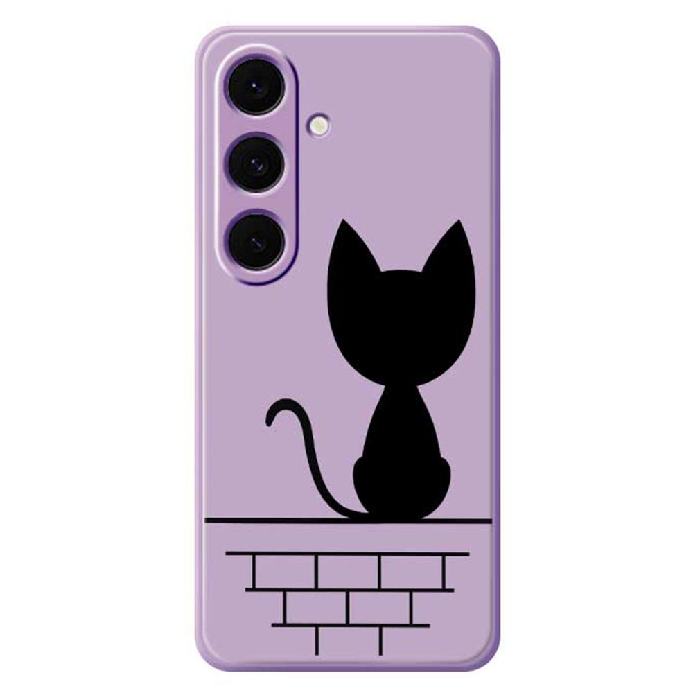 For Samsung Galaxy S24 FE Case Black Cat on the Wall Pattern Printing Straight Edge TPU Phone Back Cover