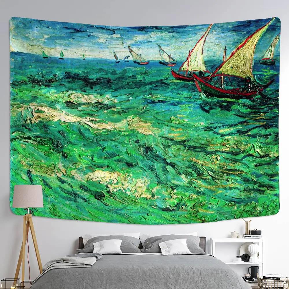 Van Gogh Oil Painting Wall Tapestry Multi Pattern Soft Background Home Decor Multi Size Wall Hanging Aesthetic