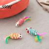 Indoor Cat Hunting Stimulation Colorful Mouse Toys, Jute Rope Chew Feather Mice Natural Kitten Toys Teeth Cleaning for Cats Exercise And Oral