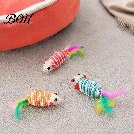 Indoor Cat Hunting Stimulation Colorful Mouse Toys, Jute Rope Chew Feather Mice Natural Kitten Toys Teeth Cleaning for Cats Exercise And Oral