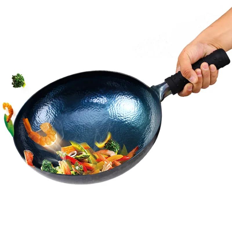 Handmade Wok and Frying Pan Chinese Traditional wok 1.8 mm Thicknes Non-stick Wok No Coating Multipurpose Kitchen Woks