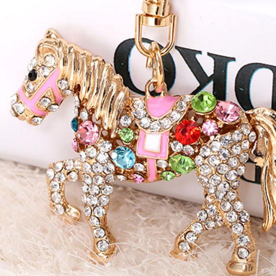 Sparkling Horse Keychain Colorful Rhinestone Enamel Horse Keychain Good Luck Horse Charm with Key Ring Gift for Friends Men Women