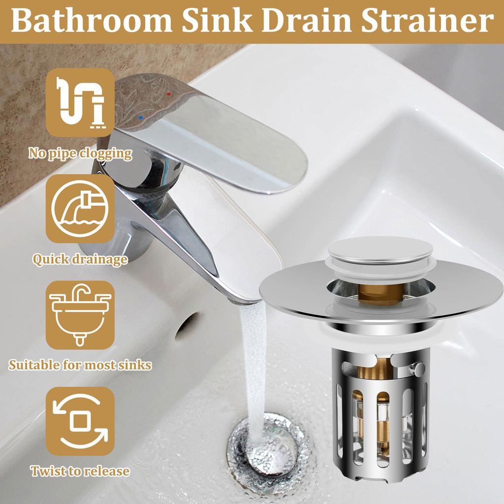 4Pcs Sink Drain Strainer with Removable Stainless Steel Filter Basket Brass Core Press Fit Sink Odour Stopper Bathroom Fitting