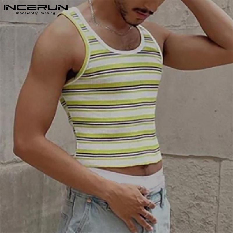 

INCERUN Летние мужские полосатые майки без рукавов с круглым вырезом Body Fit