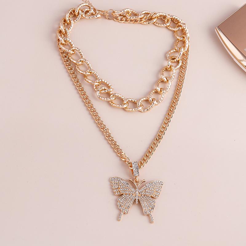 Delicate Crystal Butterfly Pendant Necklace Multi-layer Choker Necklaces Chain Women Girls Jewelry Gifts