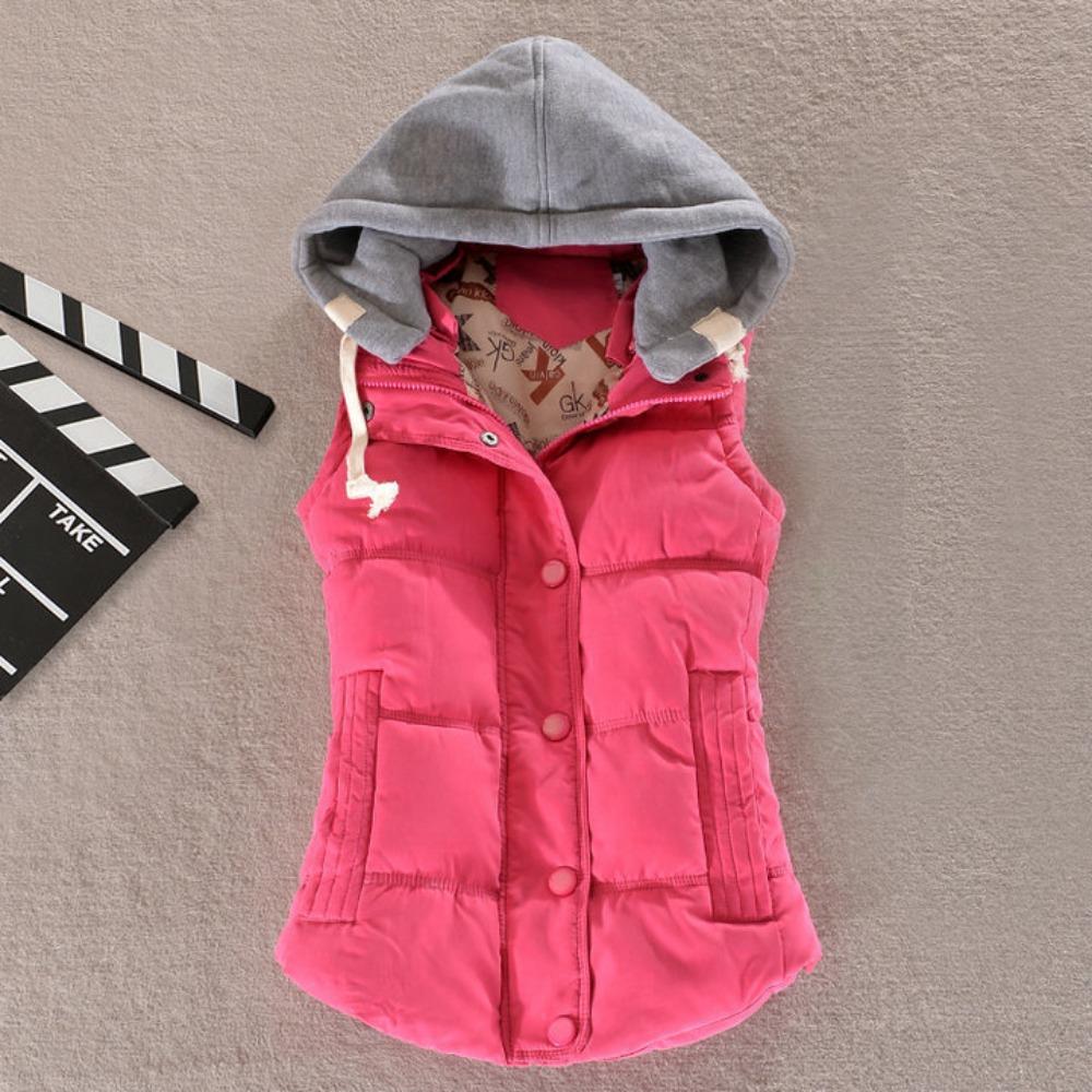 Autumn and Winter Cotton Vest Women's Vest Hooded Short Warm Vest