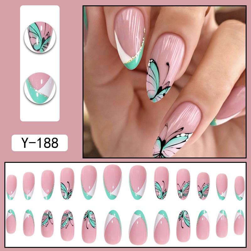 Short Press-On Nails Set Ins Style Fake Full Cover Acrylic Nail Tips Women Daily Wear