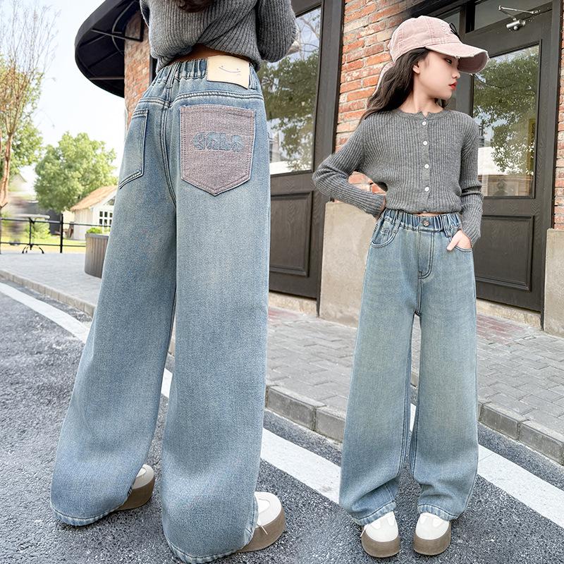 

Girls Spring & Autumn 2025 Casual Wide-Leg & Straight-Leg Jeans for Medium & Big Children 140 cm