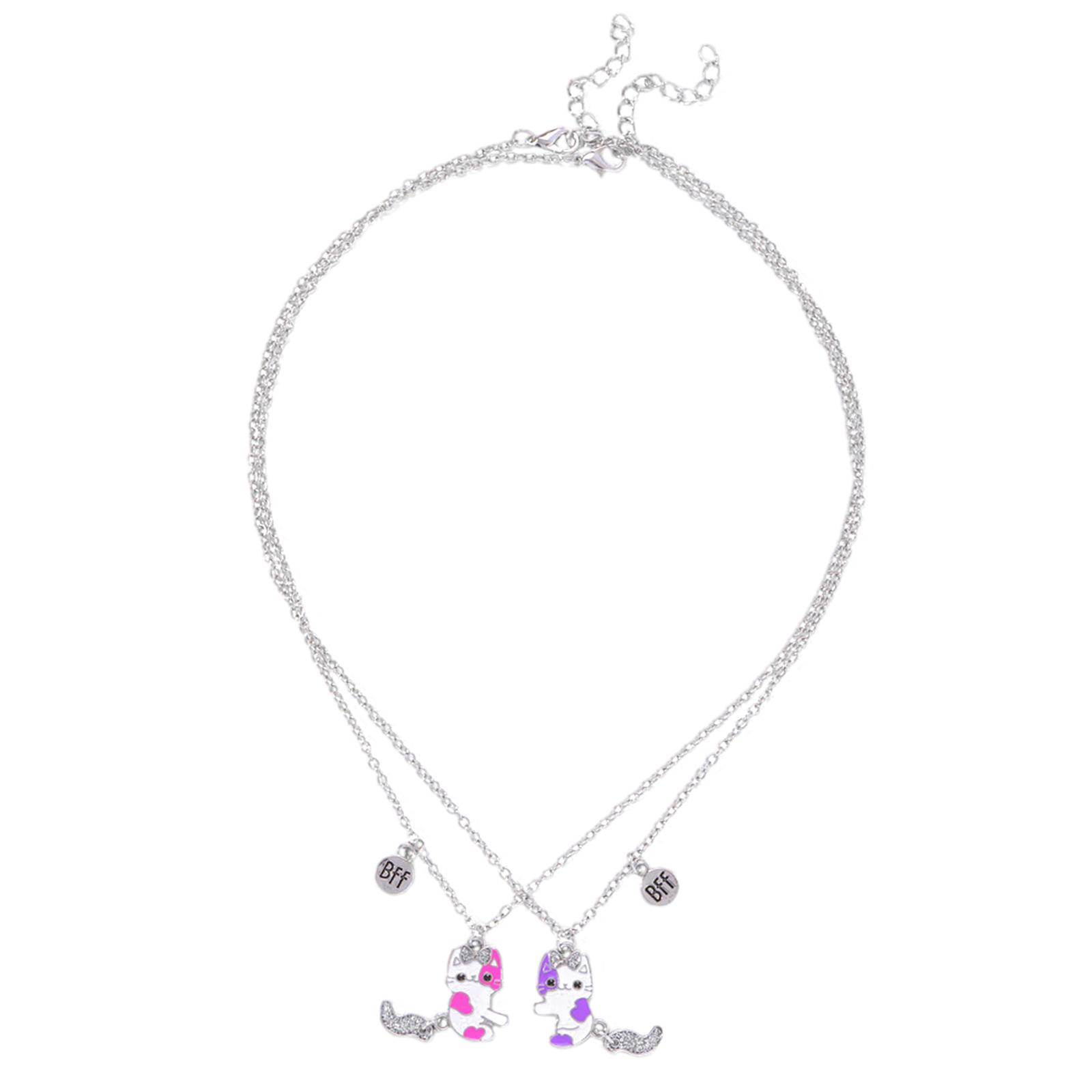 

2pcs/set Cartoon Cat Pendant Chain Best Friend Necklace English Friendship Jewelry Crystal Cat Charm Women Collarbone Chain 1
