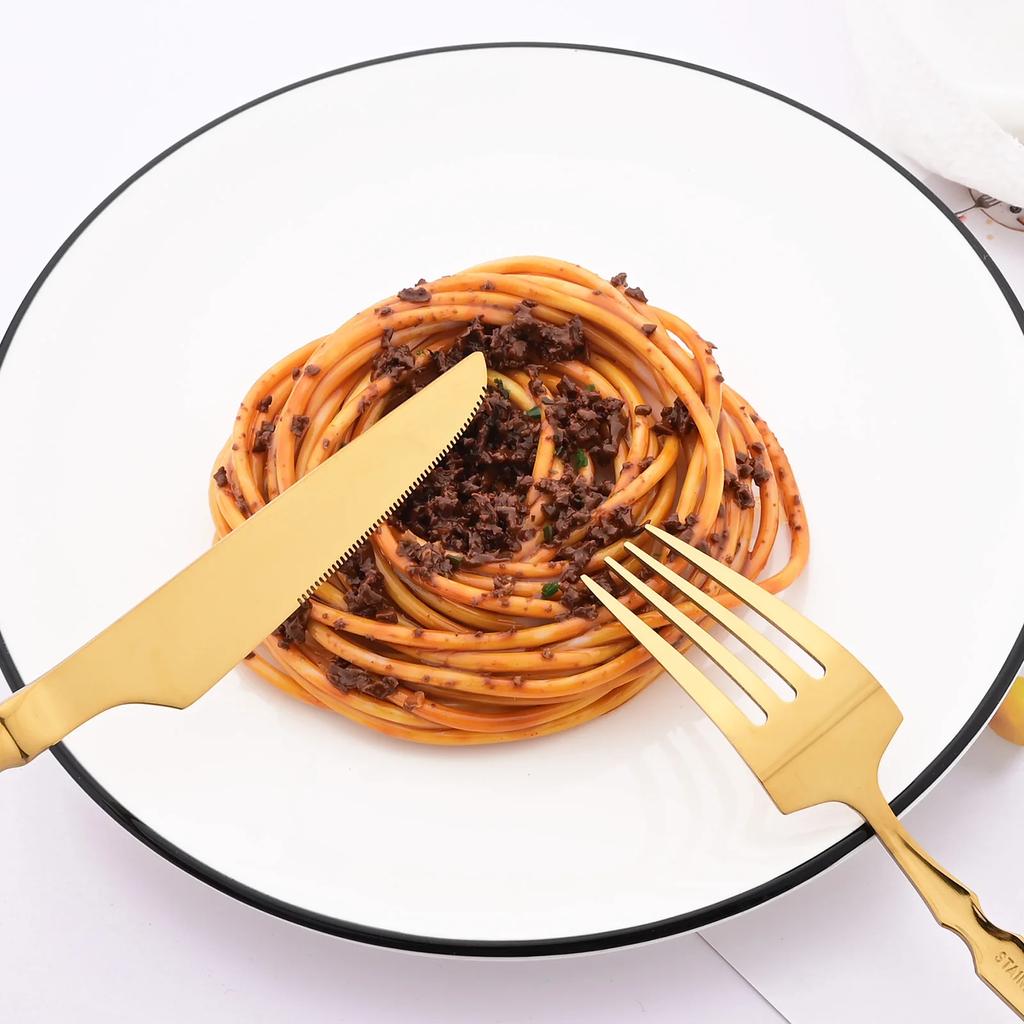 24Pcs Gold Tableware Sets Stainless Steel Cutlery Knife Tea Fork Coffee Spoon Flatware Dishwasher Safe Dinner Kitchen Dinnerware