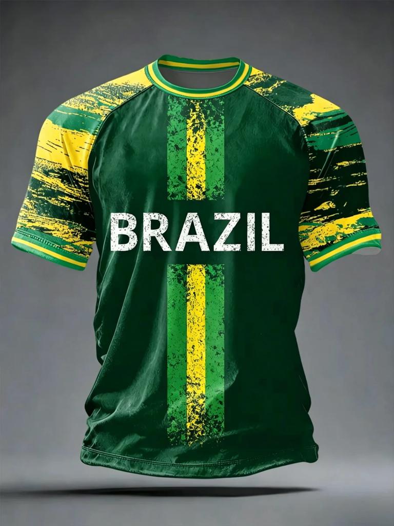 2026 Brazil Style Soccer Jersey Men's Quick Dry Breathable Football Training Top Slim Fit Short Sleeve O-Neck for Match Casual