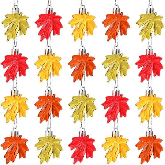 JULMELON 24 Pcs Fall Maple Leaf Ornaments, Thanksgiving Maple Leaf Tree Hanging Pendant Acrylic Hanging Ornaments for Autumn Harvest Small Tree Home Fall Maple Leaf