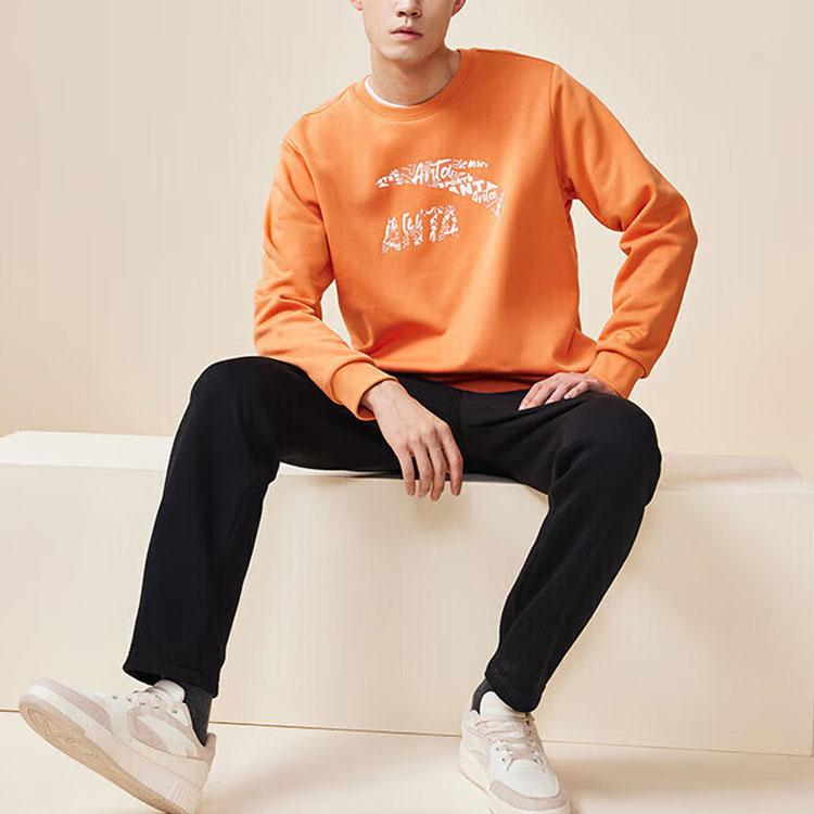 Anta Logo Patch Cuffed Fleece Casual Sports Pants Men Pants Black 952231350-1