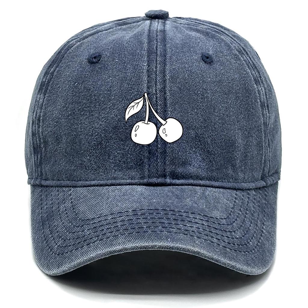 White Cherry Print Snapback Baseball Cap, Fruit Dad Hat Unisex Simple Sunshade Non-Stretch Fabric Adjustable Baseball Hat