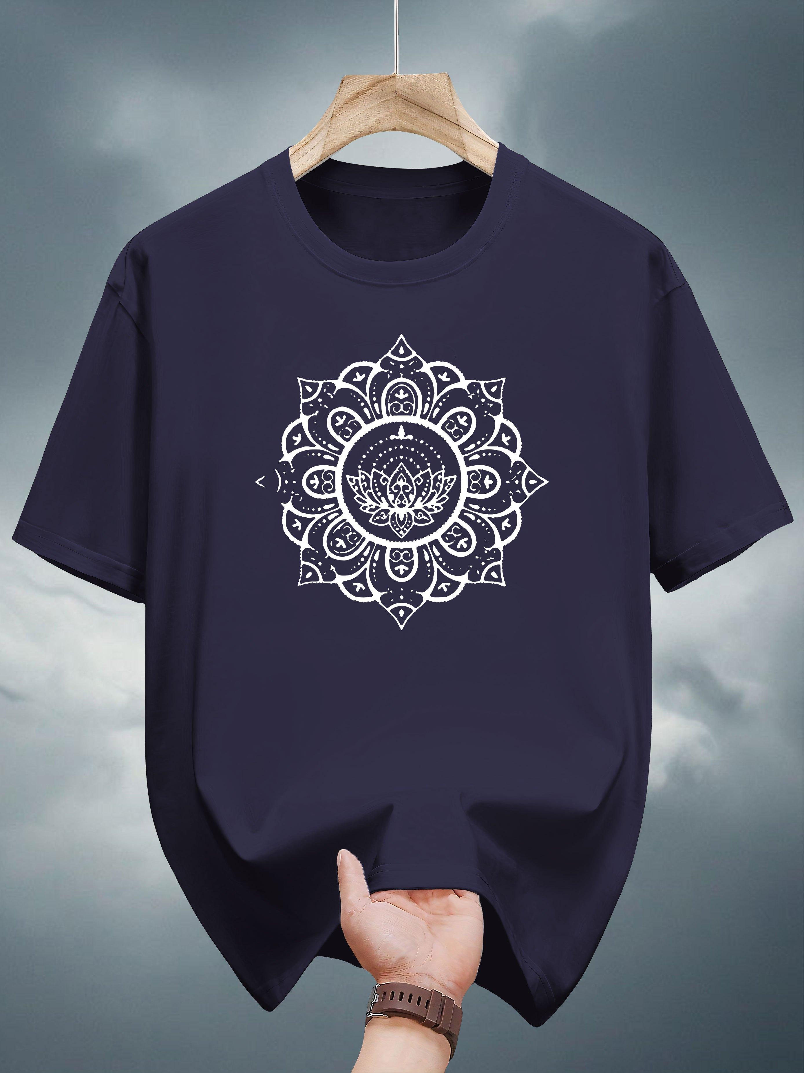 200g 100% Cotton Print Short Sleeve T-shirt - Casual Summer Tee with Intricate Floral Design XXXXL