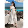 Seaside vacation wind waist slim beach dress French beautiful unique ruffle edge neck dress summer