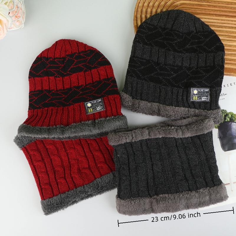 1Set Winter Warm Hat Scarf Set For Men Women Outdoor Thickened Cycling Hats Scarf  Windproof Cold-Proof Scarf Cap