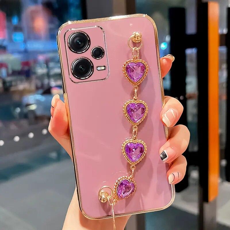 Fashion Diamond Bracelet Chain Silicone Case for Xiaomi 13T Pro Redmi Note 12 Pro 11 9s 10s 8 10 9 Pro Plating Protection Cover