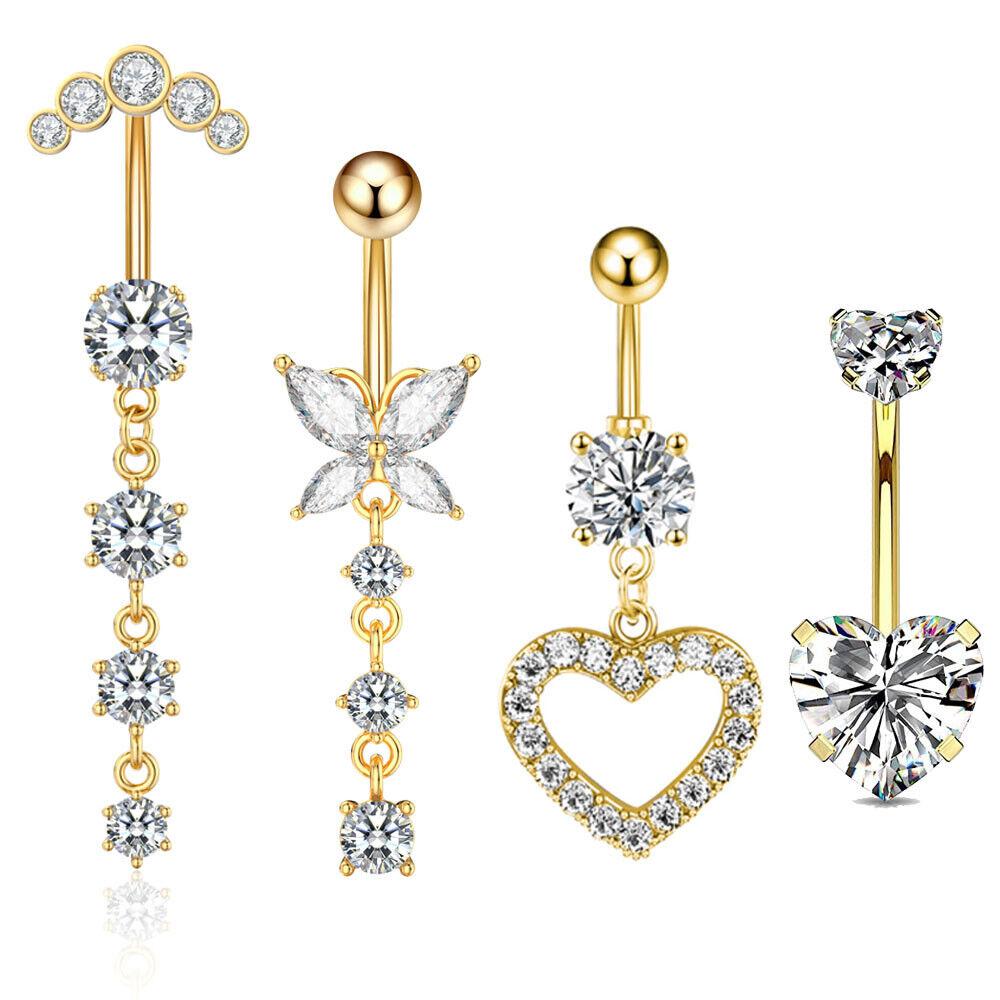 14G Dangle Belly Button Rings Surgical Steel Silver Belly Button Rings Dangling CZ Belly Rings for Women Belly Button Piercing Jewelry