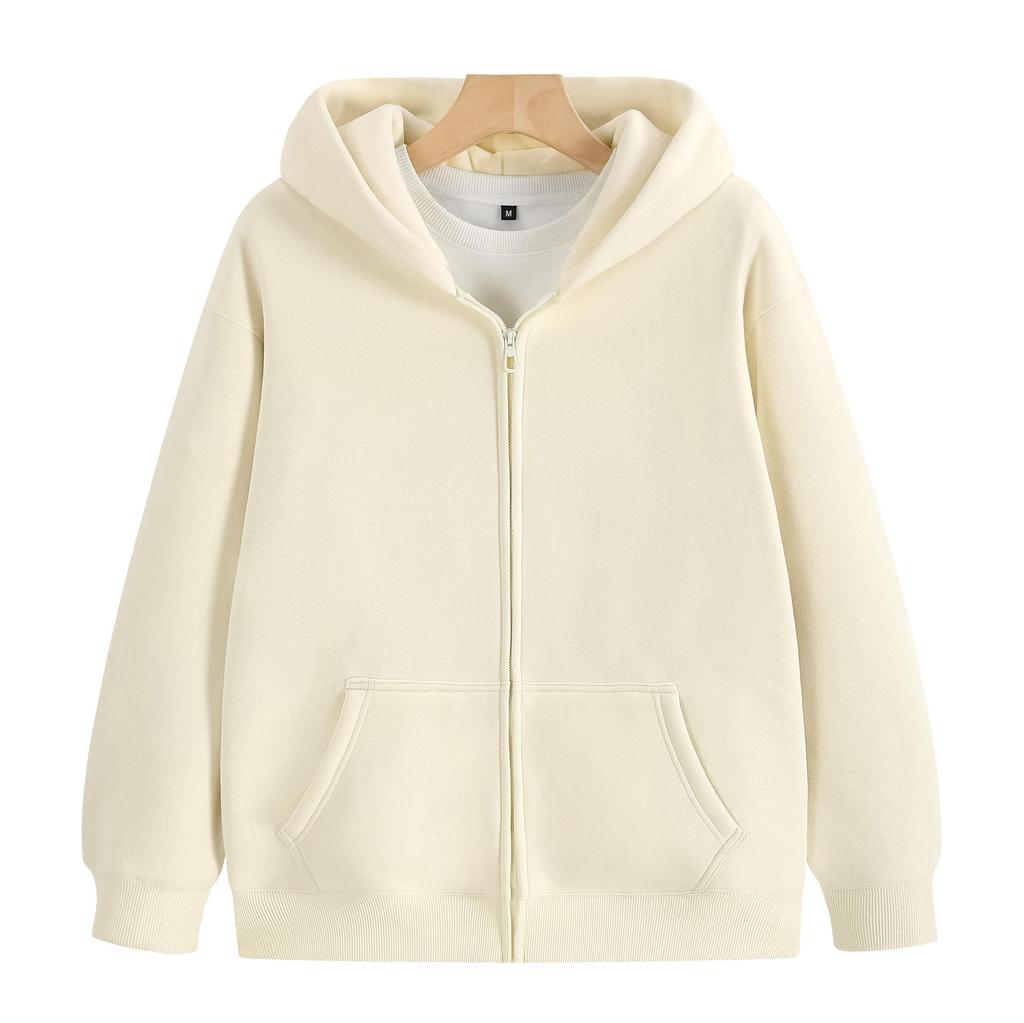 Podzimní/Zimní Zesílená Mikina z Australské Bavlny Polární Fleece, Spuštěná Ramena, Unisex Volný Střih, Plus Samet, Khaki.