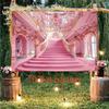 2D plane, 1 piece, pink castle staircase background for birthday, wedding and bride's shower, romantic