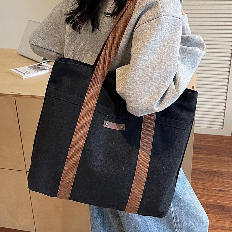 2025 New Tote Bag Bag Women's Shoulder Bag College Student Versatile Commuting Large-capacity Casual Canvas Make-up Bag