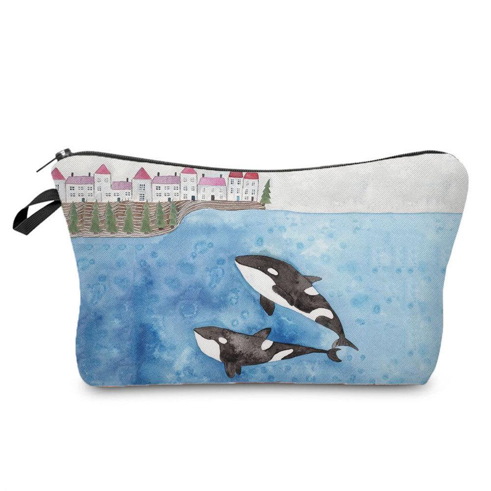 Women Whale Print Cosmetic Bag Toiletries Organize Travel Storage Case 6688
