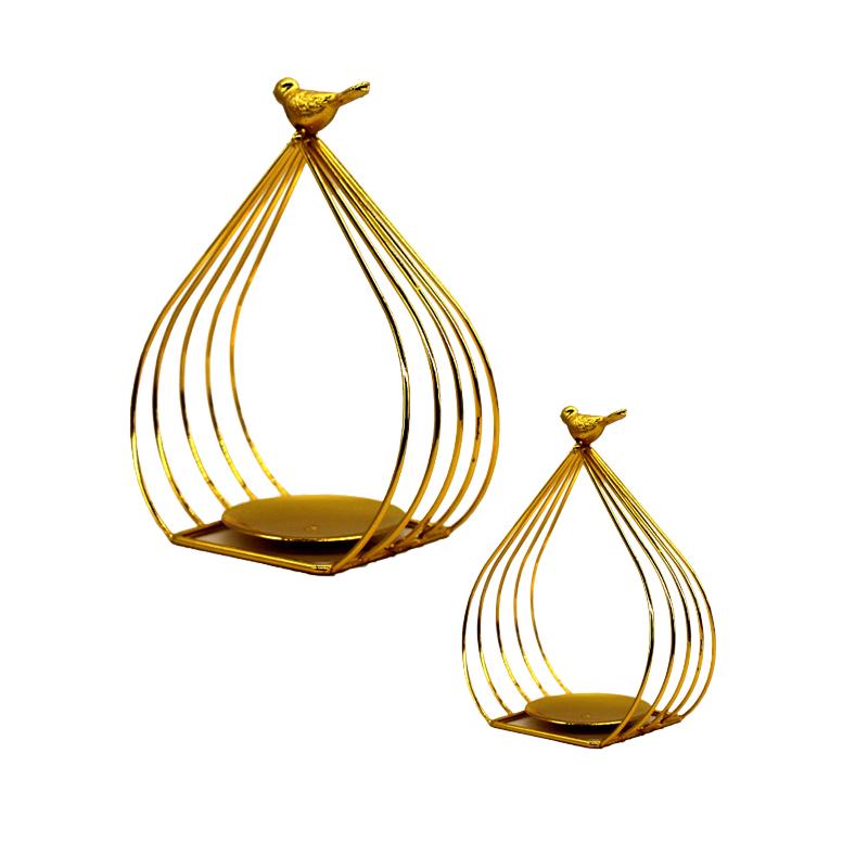Simple Nordic Bird House Gold Plated Iron Candlestick Great Geometric Table Christmas Candle Stand Durable