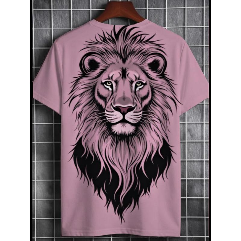 Casual Men T-Shirt Majestic Lion Head Portrait 3D Print Creative Short Sleeve Round Neck Summer Harajuku Style Tee Tops Loose Male Clothing Clothes