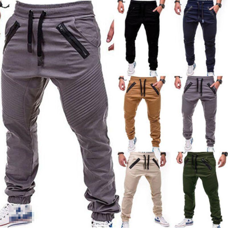 Men's Slim Fit Cuffed Trousers With Adjustable Waist And Multiple Pockets